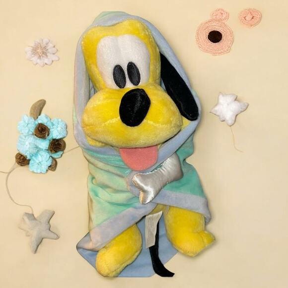 Disney Babies Pluto Plush Dog Swaddle Bone Blanket Hoodie Embroidered Eyes 11'' - Picture 3 of 12